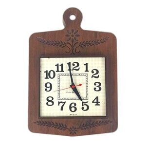 General Electric Resin Wall Clock Carved Wooden Cutting Board Shape Working